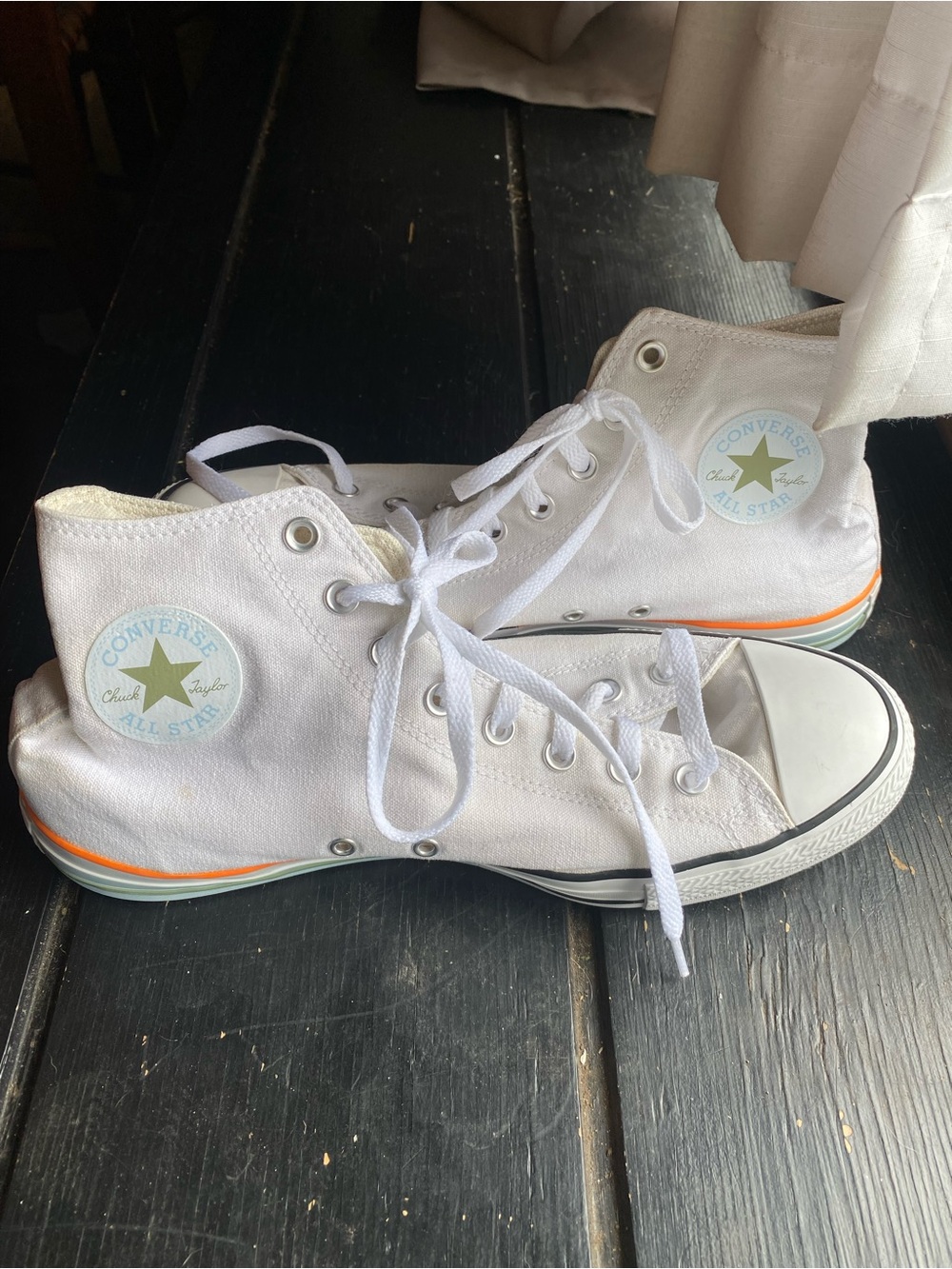 Converse White High Top Sneakers with Orange Accent
